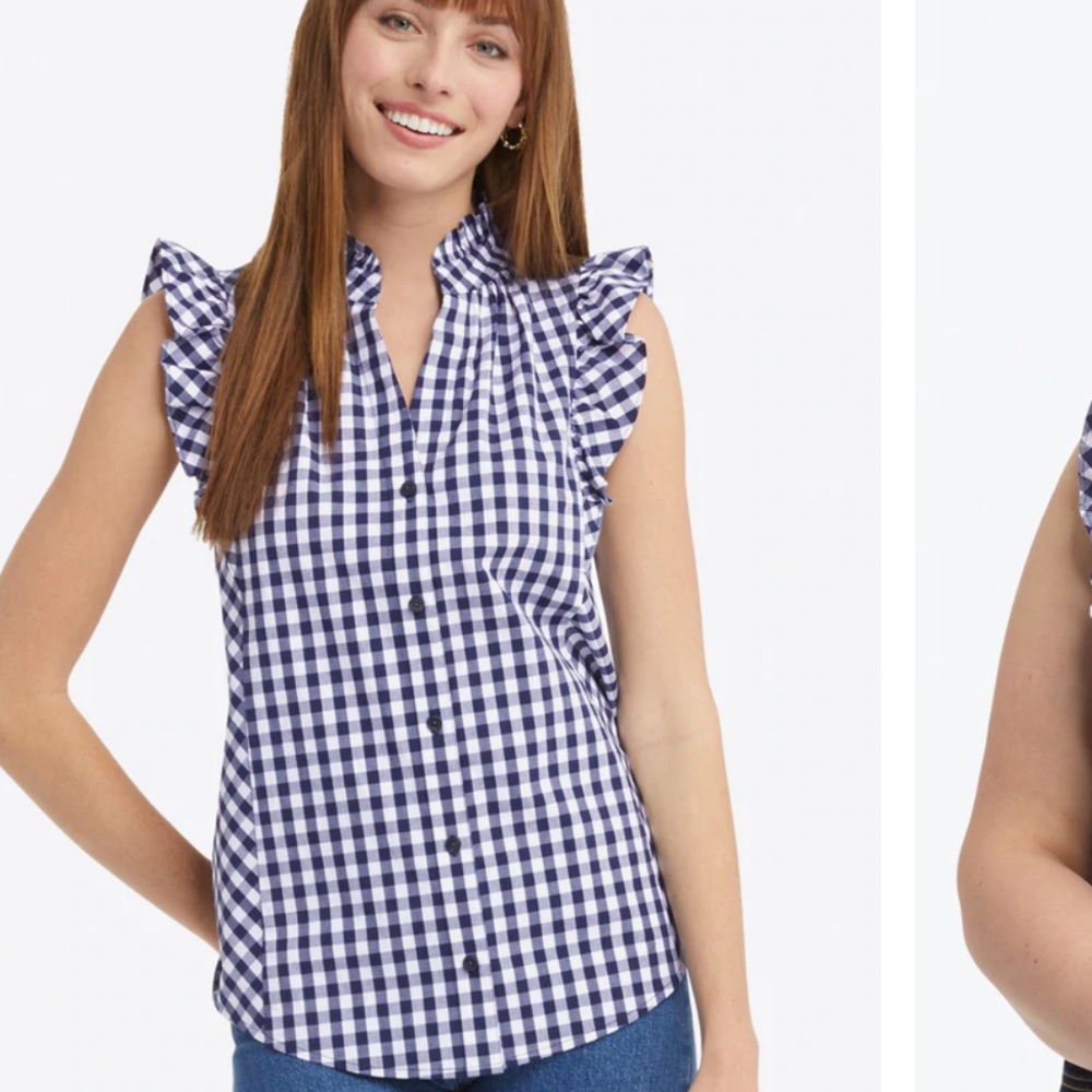 Draper James Blue and White Gingham Button Down Shirt